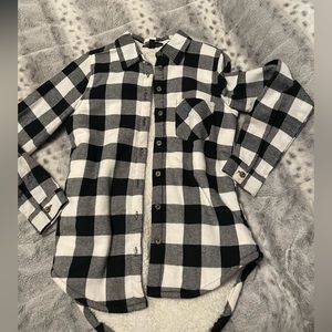 White and black plaid Sherpa lined flannel shacket